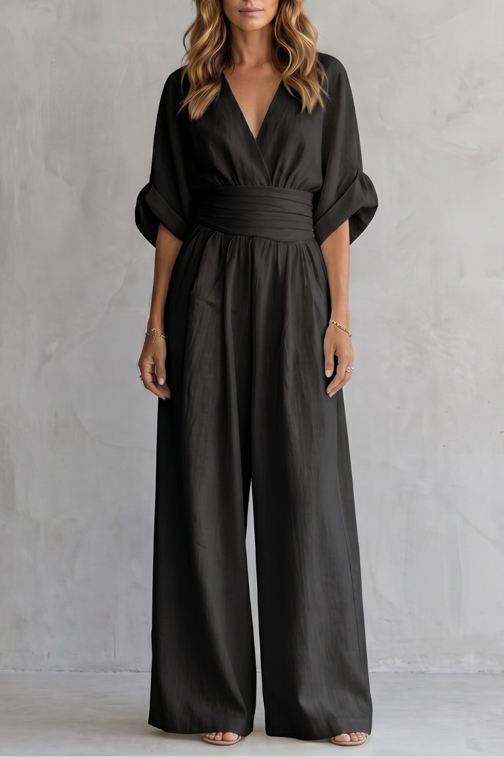 Draped Waist Wide-Leg Jumpsuit