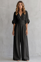 Draped Waist Wide-Leg Jumpsuit