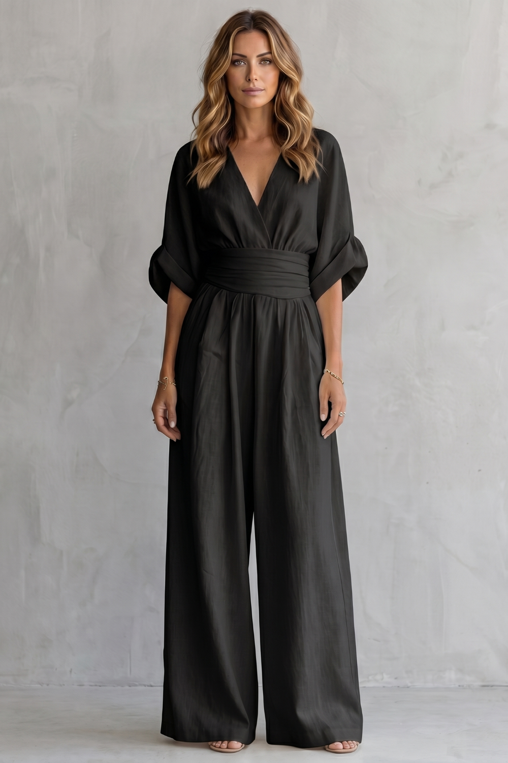 Draped Waist Wide-Leg Jumpsuit
