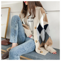 Women's Oversized Chunky Knit Cardigan with Printed Design and V-Neck