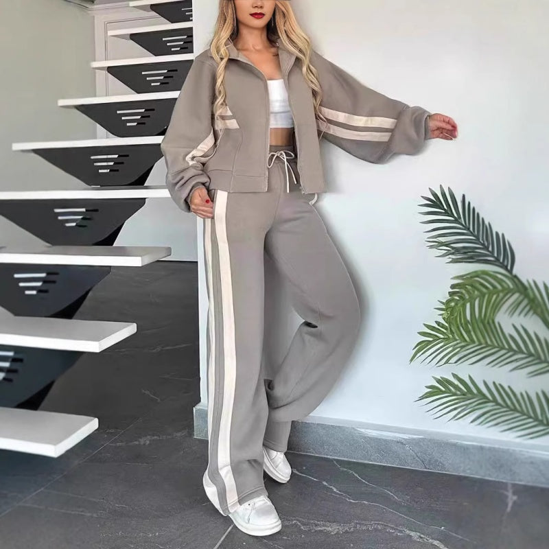 Women's Relaxed Zip-Up Track Jacket and Wide Leg Trouser Set