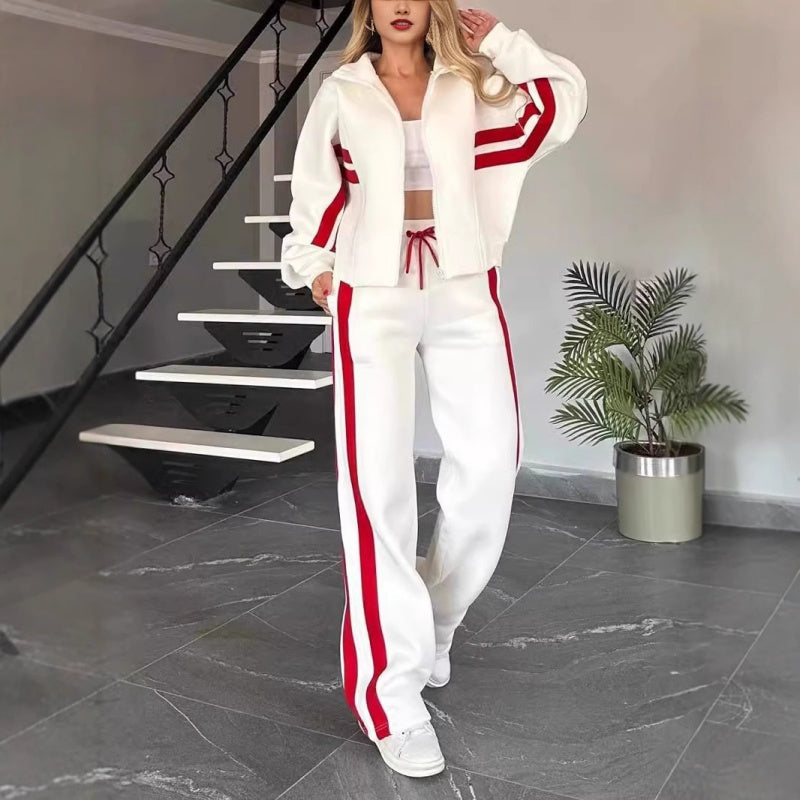 Women's Relaxed Zip-Up Track Jacket and Wide Leg Trouser Set