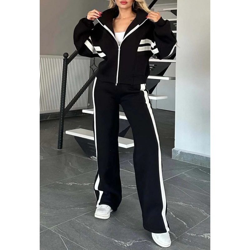Women's Relaxed Zip-Up Track Jacket and Wide Leg Trouser Set