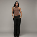 Women's Fitted Flared Trousers with Pockets – Black High Waist Flares