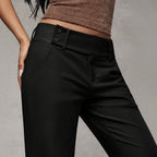 Women's Fitted Flared Trousers with Pockets – Black High Waist Flares