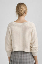 Women's Chunky Textured Knit Cardigan with V-Neck and Button Front