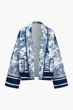 Floral Print Quilted Jacket in Blue – Artistic Design