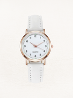 Women's Rose Gold Quartz Watch with Slim Leather Strap