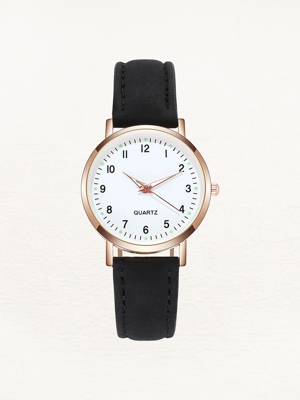 Women's Rose Gold Quartz Watch with Slim Leather Strap