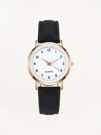 Women's Rose Gold Quartz Watch with Slim Leather Strap