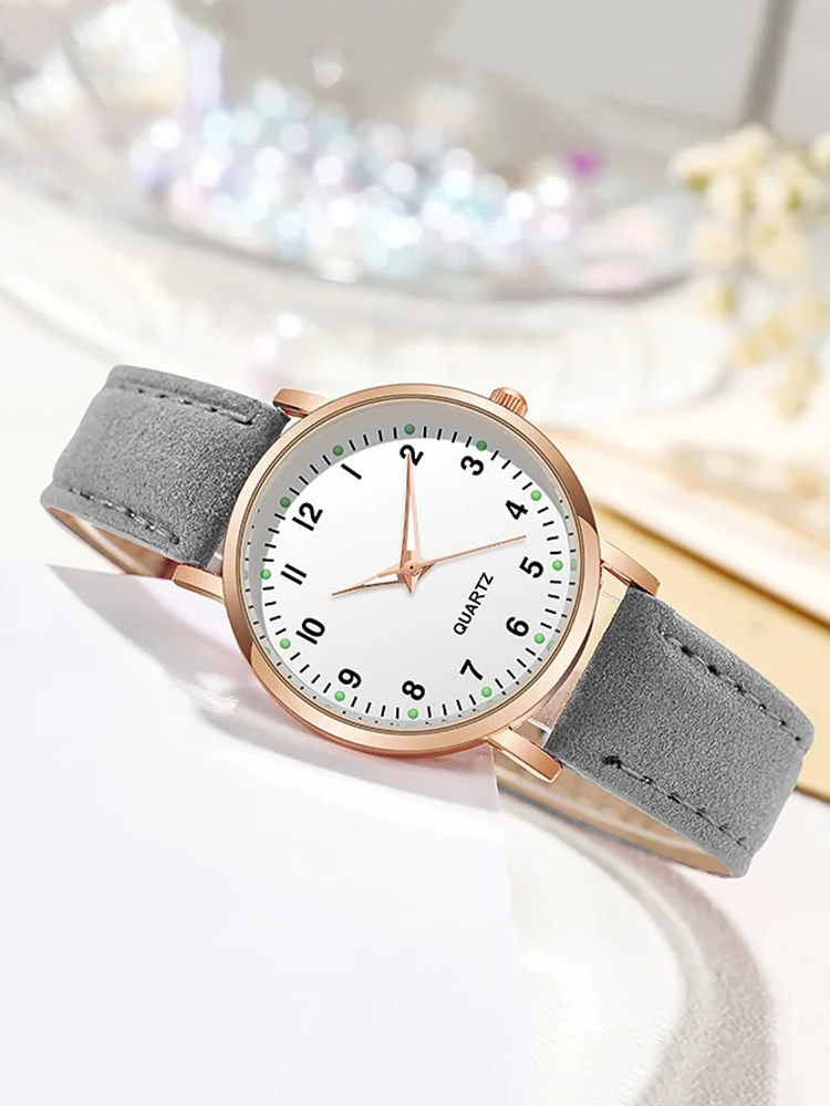 Women's Rose Gold Quartz Watch with Slim Leather Strap