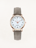 Women's Rose Gold Quartz Watch with Slim Leather Strap
