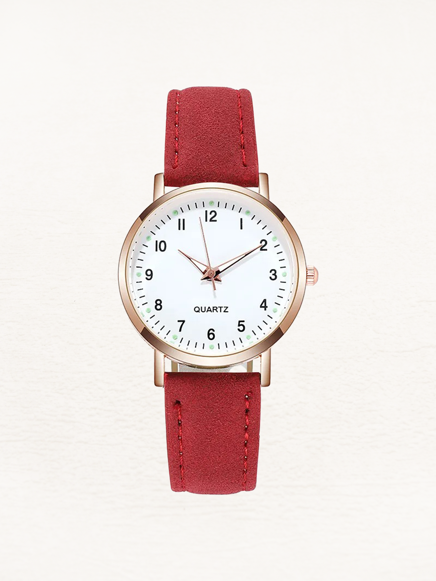 Women's Rose Gold Quartz Watch with Slim Leather Strap