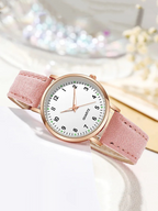 Women's Rose Gold Quartz Watch with Slim Leather Strap