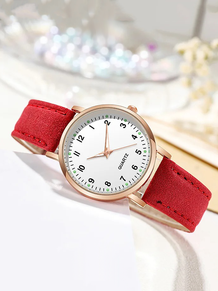 Women's Rose Gold Quartz Watch with Slim Leather Strap