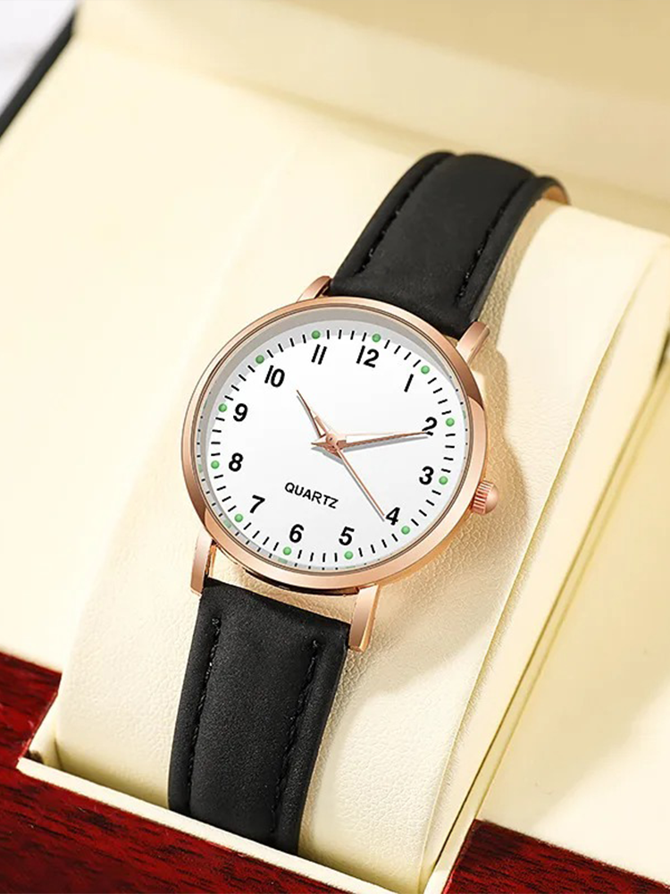 Women's Rose Gold Quartz Watch with Slim Leather Strap