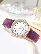 Women's Rose Gold Quartz Watch with Slim Leather Strap