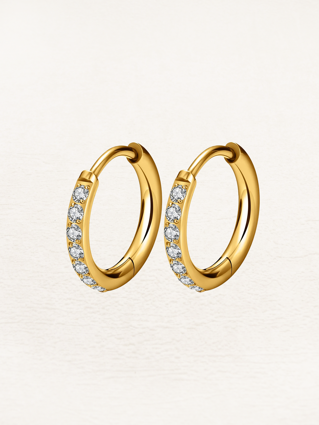 Gold Zirconia Huggie Hoop Earrings – Crystal Pavé Hoops (10–16 mm)