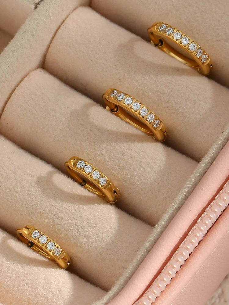 Gold Zirconia Huggie Hoop Earrings – Crystal Pavé Hoops (10–16 mm)