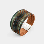 Boho Vintage Wide Cuff Bracelet – Multi-Layer Faux Leather Wrap with Magnetic Clasp