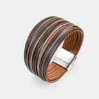 Boho Vintage Wide Cuff Bracelet – Multi-Layer Faux Leather Wrap with Magnetic Clasp