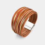 Boho Vintage Wide Cuff Bracelet – Multi-Layer Faux Leather Wrap with Magnetic Clasp