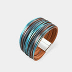 Boho Vintage Wide Cuff Bracelet – Multi-Layer Faux Leather Wrap with Magnetic Clasp