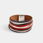 Boho Vintage Wide Cuff Bracelet – Multi-Layer Faux Leather Wrap with Magnetic Clasp