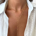 Y-Shape Double Layer Necklace – Delicate Bead Lariat Necklace