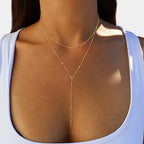 Y-Shape Double Layer Necklace – Delicate Bead Lariat Necklace