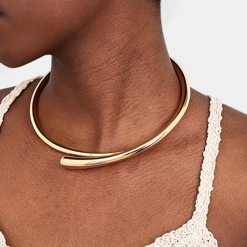 Open Collar Choker Necklace – Punk Metal Statement Torque