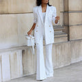 Women's Tailored Two-Piece Blazer and Flared Trouser Suit – Double-Breasted Structured Set for Office Business Events and Smart Formal Occasions