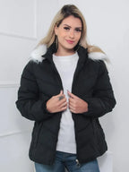 Padded Winter Coat with Faux Fur Hood – Sizes to 6XL