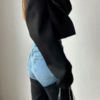 Two-Tone Patchwork Jeans - High-Waist Slim Straight Denim