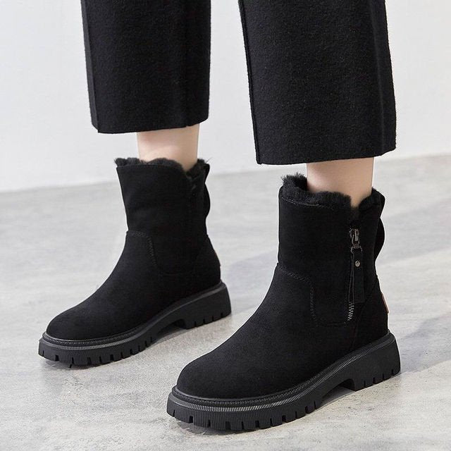 Women's Plush-Lined Winter Ankle Boots – Waterproof suede-look Zip-Up