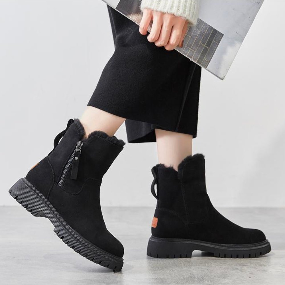 Women's Plush-Lined Winter Ankle Boots – Waterproof suede-look Zip-Up