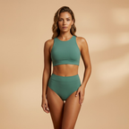 Tropical Print High-Neck Bikini Set - High-Waist Two-Piece Swimwear | Meave & Ivy