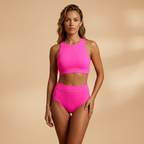 Tropical Print High-Neck Bikini Set - High-Waist Two-Piece Swimwear | Meave & Ivy