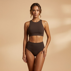 Tropical Print High-Neck Bikini Set - High-Waist Two-Piece Swimwear | Meave & Ivy
