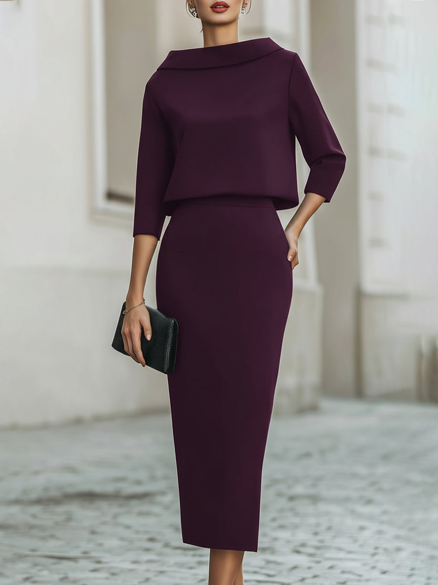 Boat-Neck Top and Midi Skirt Set – Polished Co-Ord