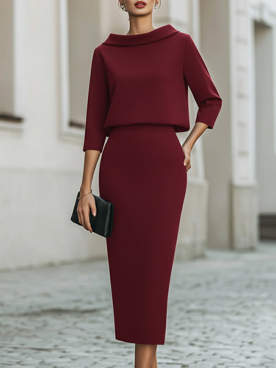 Boat-Neck Top and Midi Skirt Set – Polished Co-Ord