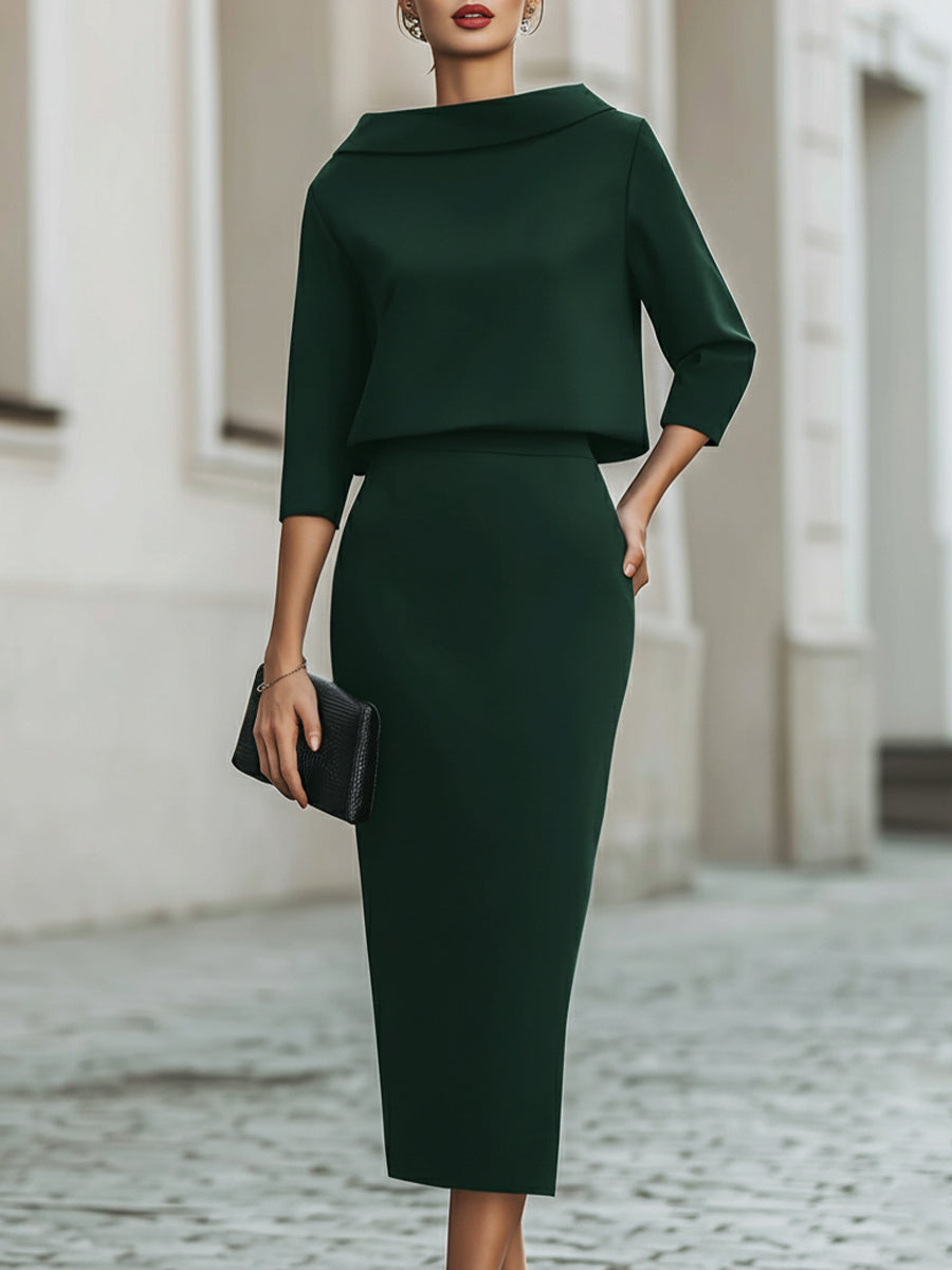Boat-Neck Top and Midi Skirt Set – Polished Co-Ord