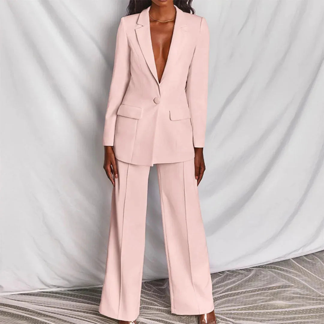 Women's Tailored Longline Blazer and Wide Leg Trouser Suit
