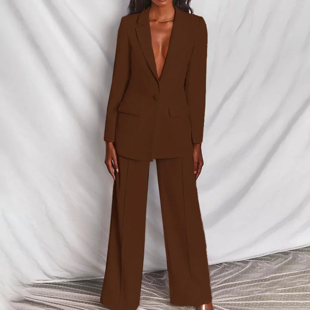 Women's Tailored Longline Blazer and Wide Leg Trouser Suit