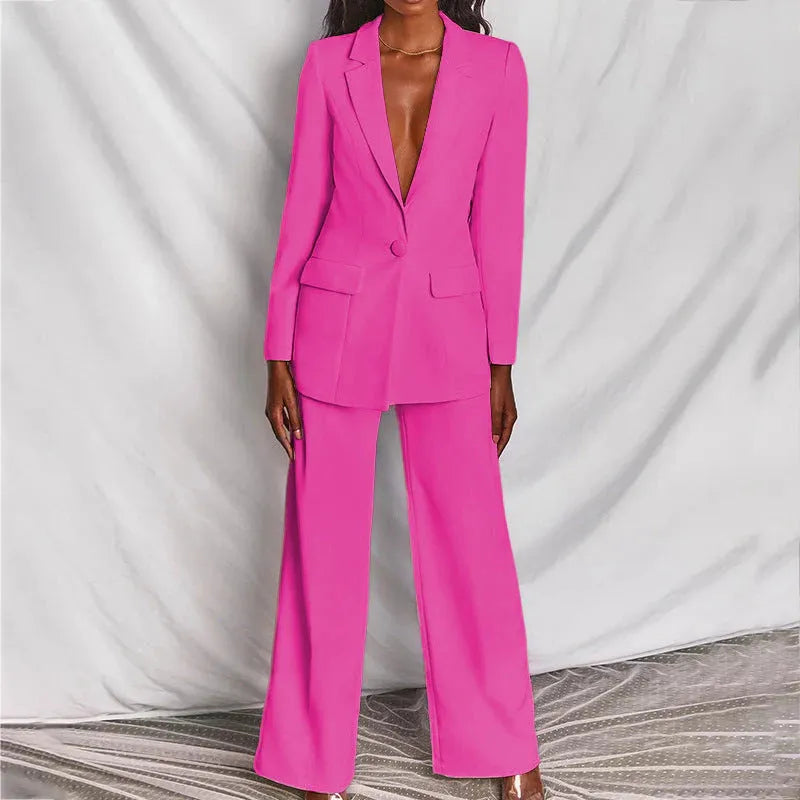 Women's Tailored Longline Blazer and Wide Leg Trouser Suit