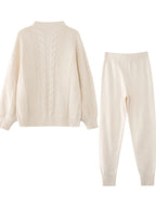 Women's Cable Knit Button-Up Cardigan and Drawstring Jogger Trousers Set