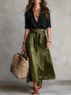 Nicole | Women's Summer Collar Two-Piece Midi Dress | Meave & Ivy