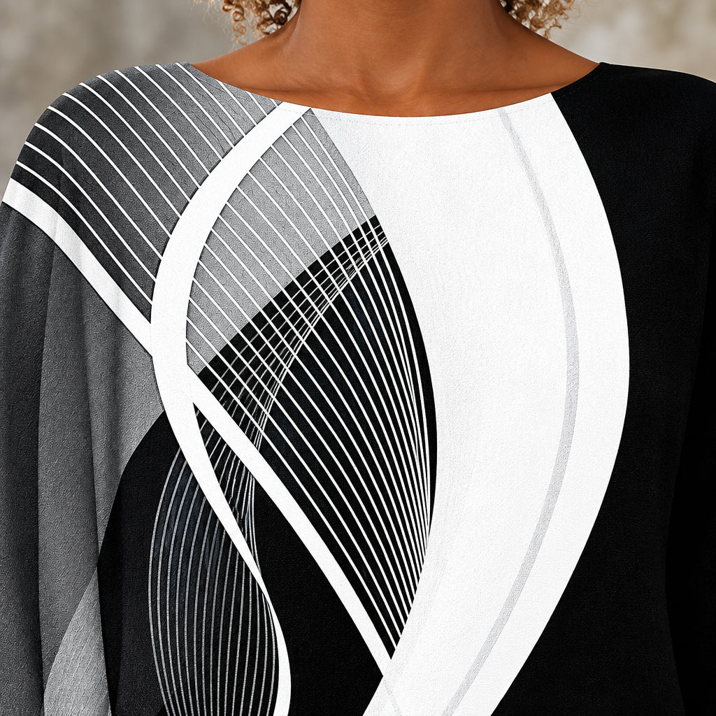 Women's Printed Asymmetric Long-Sleeve Tunic Top