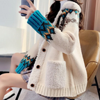 Nordic Knit Cardigan with Fleece Collar & Buttons
