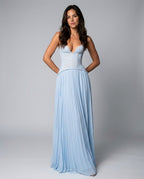 Sweetheart Lace Chiffon Pleated Maxi Dress